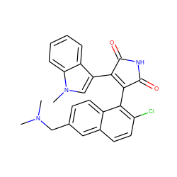 CN(C)Cc1ccc2c(C3=C(c4cn(C)c5ccccc45)C(=O)NC3=O)c(Cl)ccc2c1 ZINC000136247557