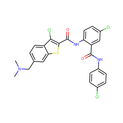 CN(C)Cc1ccc2c(Cl)c(C(=O)Nc3ccc(Cl)cc3C(=O)Nc3ccc(Cl)cc3)sc2c1 ZINC000014963636