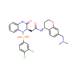 CN(C)Cc1ccc2c(c1)OCC[C@H]2NC(=O)C[C@@H]1C(=O)Nc2ccccc2N1S(=O)(=O)c1ccc(Cl)c(Cl)c1 ZINC000042807596