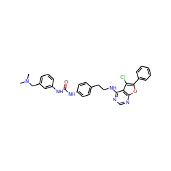 CN(C)Cc1cccc(NC(=O)Nc2ccc(CCNc3ncnc4oc(-c5ccccc5)c(Cl)c34)cc2)c1 ZINC000114526875