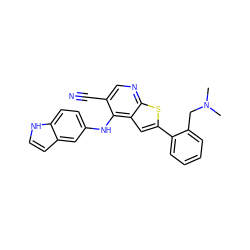 CN(C)Cc1ccccc1-c1cc2c(Nc3ccc4[nH]ccc4c3)c(C#N)cnc2s1 ZINC000029046312