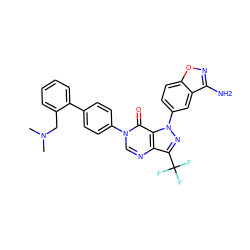 CN(C)Cc1ccccc1-c1ccc(-n2cnc3c(C(F)(F)F)nn(-c4ccc5onc(N)c5c4)c3c2=O)cc1 ZINC000001490567