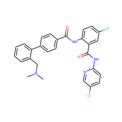 CN(C)Cc1ccccc1-c1ccc(C(=O)Nc2ccc(Cl)cc2C(=O)Nc2ccc(Cl)cn2)cc1 ZINC000064513702