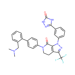 CN(C)Cc1ccccc1-c1ccc(N2CCc3c(C(F)(F)F)nn(-c4cccc(-c5n[nH]c(=O)[nH]5)c4)c3C2=O)cc1 ZINC000001494450