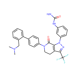 CN(C)Cc1ccccc1-c1ccc(N2CCc3c(C(F)(F)F)nn(-c4cccc(NC(N)=O)c4)c3C2=O)cc1 ZINC000014950584