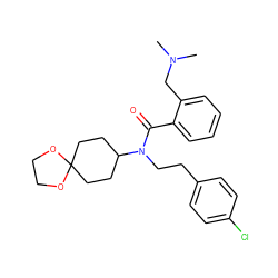 CN(C)Cc1ccccc1C(=O)N(CCc1ccc(Cl)cc1)C1CCC2(CC1)OCCO2 ZINC000040880103