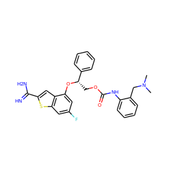 CN(C)Cc1ccccc1NC(=O)OC[C@H](Oc1cc(F)cc2sc(C(=N)N)cc12)c1ccccc1 ZINC000045391453