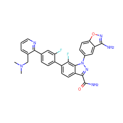 CN(C)Cc1cccnc1-c1ccc(-c2ccc3c(C(N)=O)nn(-c4ccc5onc(N)c5c4)c3c2F)c(F)c1 ZINC000028964267