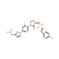 CN(C)Cc1ccn(-c2ccc(N3CC[C@@H](NS(=O)(=O)c4cc5ccc(Cl)cc5s4)C3=O)c(F)c2)n1 ZINC000029131505