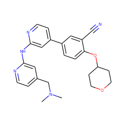 CN(C)Cc1ccnc(Nc2cc(-c3ccc(OC4CCOCC4)c(C#N)c3)ccn2)c1 ZINC000146494728