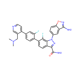 CN(C)Cc1cnccc1-c1ccc(-c2ccc3c(C(N)=O)nn(-c4ccc5onc(N)c5c4)c3c2F)c(F)c1 ZINC000028964278