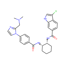 CN(C)Cc1nccn1-c1ccc(C(=O)N[C@H]2CCCC[C@H]2NC(=O)c2ccc3c(Cl)c[nH]c3c2)cc1 ZINC000028822893