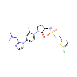 CN(C)Cc1nccn1-c1ccc(N2CC[C@@H](NS(=O)(=O)/C=C/c3ccc(Cl)s3)C2=O)c(F)c1 ZINC000029130775