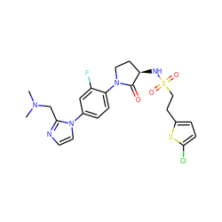 CN(C)Cc1nccn1-c1ccc(N2CC[C@@H](NS(=O)(=O)CCc3ccc(Cl)s3)C2=O)c(F)c1 ZINC000029130719