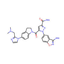 CN(C)Cc1nccn1-c1ccc2c(c1)CCN2C(=O)c1cc(C(N)=O)nn1-c1ccc2onc(N)c2c1 ZINC000028959549