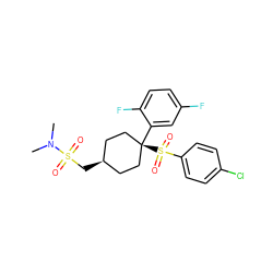 CN(C)S(=O)(=O)C[C@H]1CC[C@@](c2cc(F)ccc2F)(S(=O)(=O)c2ccc(Cl)cc2)CC1 ZINC000253640055