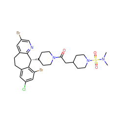 CN(C)S(=O)(=O)N1CCC(CC(=O)N2CCC([C@H]3c4ncc(Br)cc4CCc4cc(Cl)cc(Br)c43)CC2)CC1 ZINC000003941756