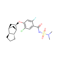 CN(C)S(=O)(=O)NC(=O)c1cc(Cl)c(O[C@@H]2C[C@H]3C[C@H]2[C@@H]2CCC[C@@H]32)cc1F ZINC000261162194