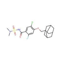 CN(C)S(=O)(=O)NC(=O)c1cc(Cl)c(OCC23CC4CC(CC(C4)C2)C3)cc1F ZINC000216198285