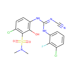 CN(C)S(=O)(=O)c1c(Cl)ccc(N/C(=N/C#N)Nc2cccc(Cl)c2F)c1O ZINC000035328090