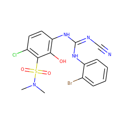 CN(C)S(=O)(=O)c1c(Cl)ccc(N/C(=N/C#N)Nc2ccccc2Br)c1O ZINC000028603987