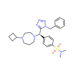 CN(C)S(=O)(=O)c1ccc([C@H](c2nnnn2Cc2ccccc2)N2CCCN(C3CCC3)CC2)cc1 ZINC000058576200