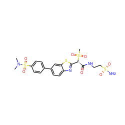 CN(C)S(=O)(=O)c1ccc(-c2ccc3nc([C@@H](C(=O)NCCS(N)(=O)=O)S(C)(=O)=O)sc3c2)cc1 ZINC000143972273