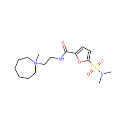 CN(C)S(=O)(=O)c1ccc(C(=O)NCC[N+]2(C)CCCCCC2)o1 ZINC000000910019