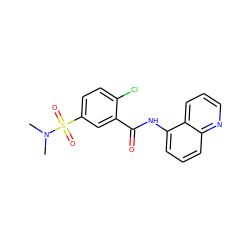 CN(C)S(=O)(=O)c1ccc(Cl)c(C(=O)Nc2cccc3ncccc23)c1 ZINC000002654656