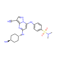 CN(C)S(=O)(=O)c1ccc(Nc2cc(N[C@H]3CC[C@H](N)CC3)nc3c(C#N)cnn23)cc1 ZINC000253740502