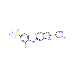 CN(C)S(=O)(=O)c1ccc(Nc2cc3[nH]c(-c4cnn(C)c4)cc3cn2)c(Cl)c1 ZINC000103250571