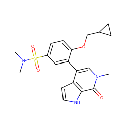 CN(C)S(=O)(=O)c1ccc(OCC2CC2)c(-c2cn(C)c(=O)c3[nH]ccc23)c1 ZINC000146738725