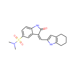 CN(C)S(=O)(=O)c1ccc2c(c1)/C(=C/c1cc3c([nH]1)CCCC3)C(=O)N2 ZINC000003875028