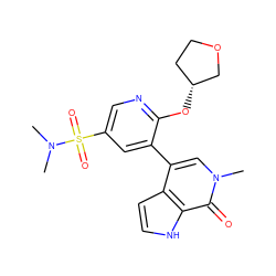 CN(C)S(=O)(=O)c1cnc(O[C@@H]2CCOC2)c(-c2cn(C)c(=O)c3[nH]ccc23)c1 ZINC000146734494