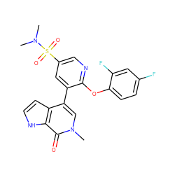 CN(C)S(=O)(=O)c1cnc(Oc2ccc(F)cc2F)c(-c2cn(C)c(=O)c3[nH]ccc23)c1 ZINC000146703526