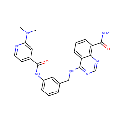 CN(C)c1cc(C(=O)Nc2cccc(CNc3ncnc4c(C(N)=O)cccc34)c2)ccn1 ZINC000114342512