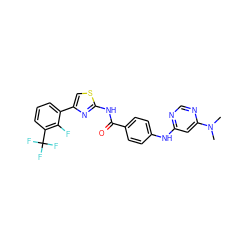 CN(C)c1cc(Nc2ccc(C(=O)Nc3nc(-c4cccc(C(F)(F)F)c4F)cs3)cc2)ncn1 ZINC000028952840