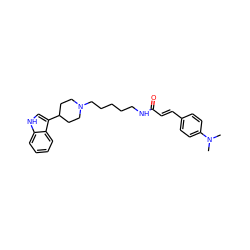 CN(C)c1ccc(/C=C/C(=O)NCCCCCN2CCC(c3c[nH]c4ccccc34)CC2)cc1 ZINC000029479733