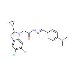 CN(C)c1ccc(/C=N/NC(=O)Cn2c(C3CC3)nc3cc(Cl)c(Cl)cc32)cc1 ZINC001772580539