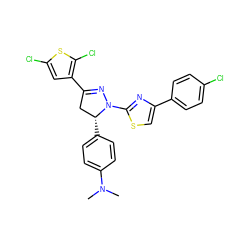 CN(C)c1ccc([C@@H]2CC(c3cc(Cl)sc3Cl)=NN2c2nc(-c3ccc(Cl)cc3)cs2)cc1 ZINC000095595933