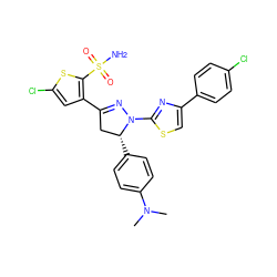 CN(C)c1ccc([C@@H]2CC(c3cc(Cl)sc3S(N)(=O)=O)=NN2c2nc(-c3ccc(Cl)cc3)cs2)cc1 ZINC000095595202