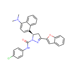 CN(C)c1ccc([C@H]2CC(c3cc4ccccc4o3)=NN2C(=O)Nc2ccc(Cl)cc2)c2ccccc12 ZINC000261168243