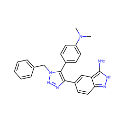 CN(C)c1ccc(-c2c(-c3ccc4n[nH]c(N)c4c3)nnn2Cc2ccccc2)cc1 ZINC000063539958