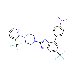 CN(C)c1ccc(-c2cc(C(F)(F)F)cc3[nH]c(N4CCN(c5ncccc5C(F)(F)F)CC4)nc23)cc1 ZINC000038157637