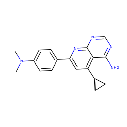 CN(C)c1ccc(-c2cc(C3CC3)c3c(N)ncnc3n2)cc1 ZINC000027986600