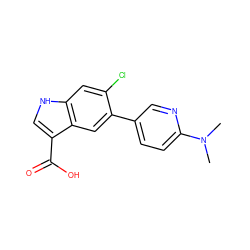 CN(C)c1ccc(-c2cc3c(C(=O)O)c[nH]c3cc2Cl)cn1 ZINC001772604103