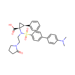 CN(C)c1ccc(-c2ccc(S(=O)(=O)N(CCN3CCCC3=O)[C@]3(C(=O)O)C[C@H]3c3ccccc3)cc2)cc1 ZINC000044351709