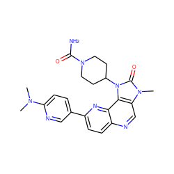 CN(C)c1ccc(-c2ccc3ncc4c(c3n2)n(C2CCN(C(N)=O)CC2)c(=O)n4C)cn1 ZINC000118535492