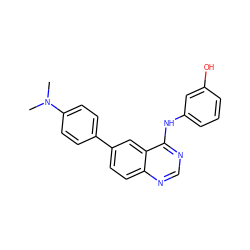 CN(C)c1ccc(-c2ccc3ncnc(Nc4cccc(O)c4)c3c2)cc1 ZINC000143173948