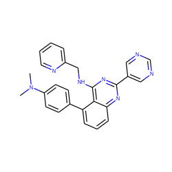 CN(C)c1ccc(-c2cccc3nc(-c4cncnc4)nc(NCc4ccccn4)c23)cc1 ZINC000204020487